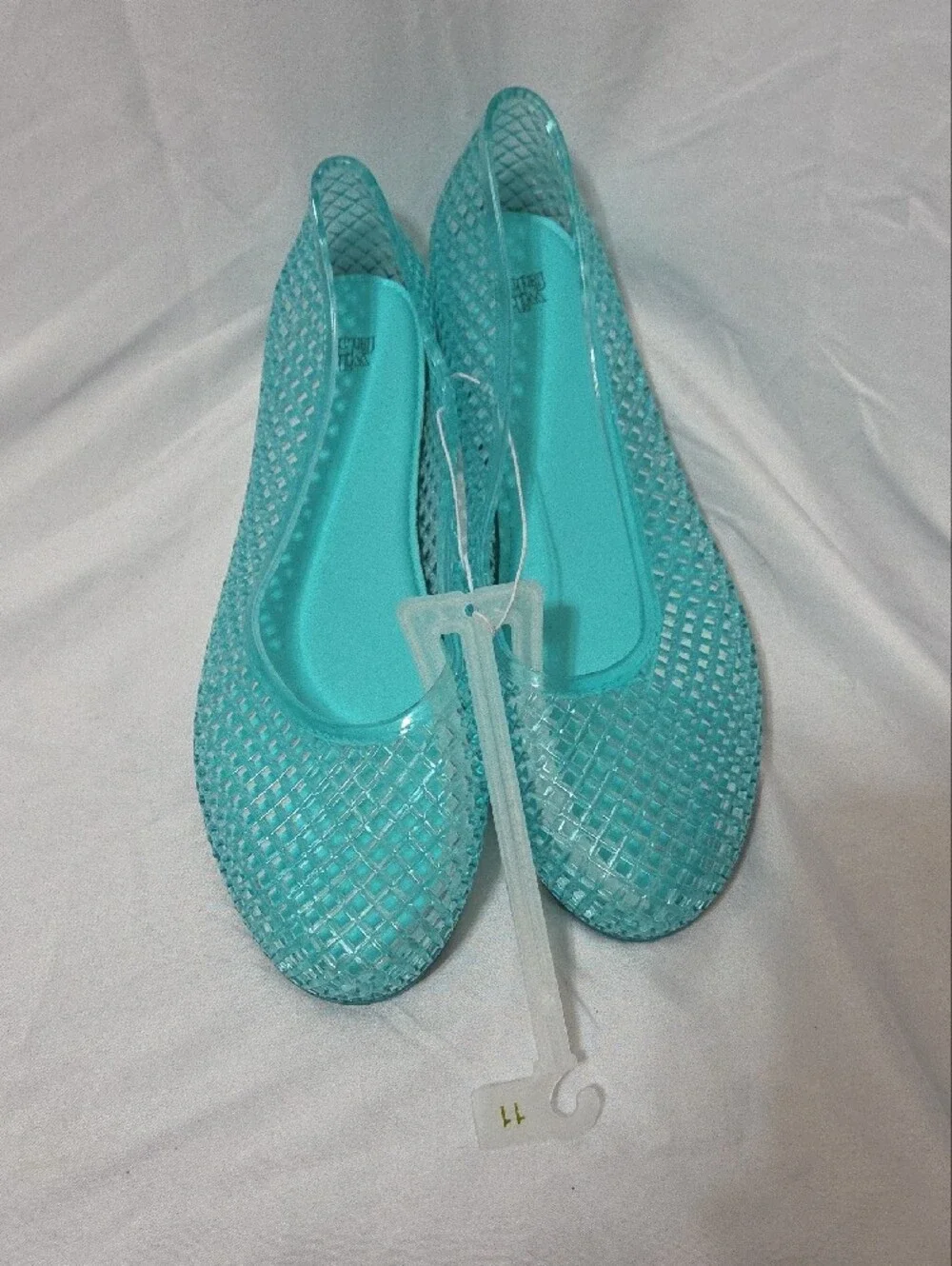 Teal Translucent Jelly Shoes Woven Flats, Size 11, Memory Foam Insoles, New